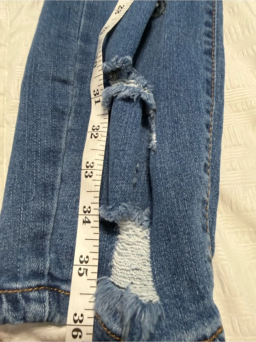 Women’s Distressed Blue Ripped Jeans - Button Fly 14